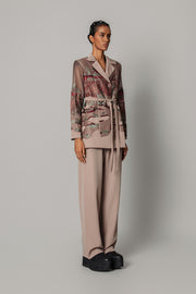 Brown Hokusai Embroidered Coat Set
