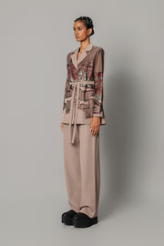 Brown Hokusai Embroidered Coat Set