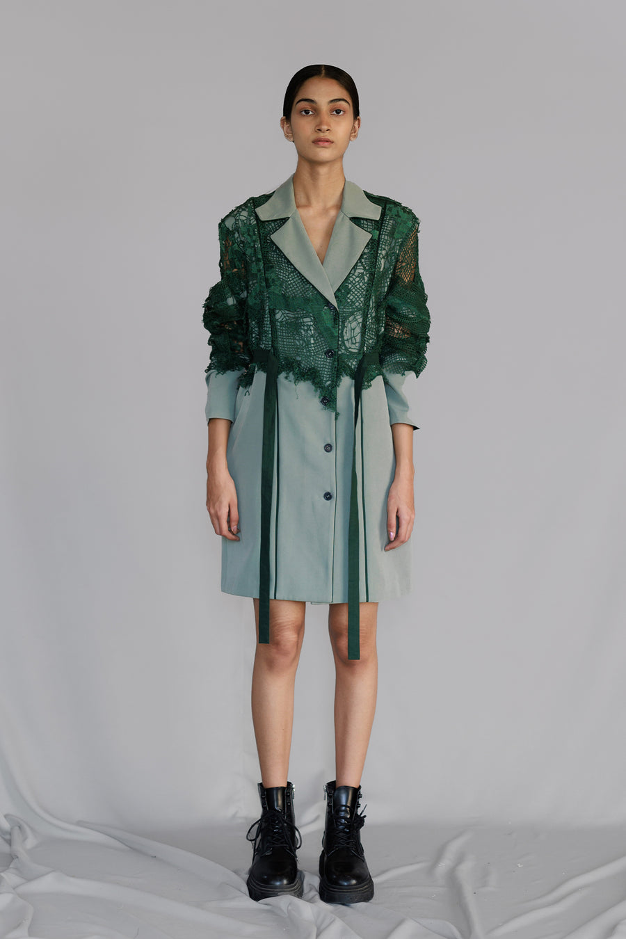 Green Map Embroidery Coat Dress