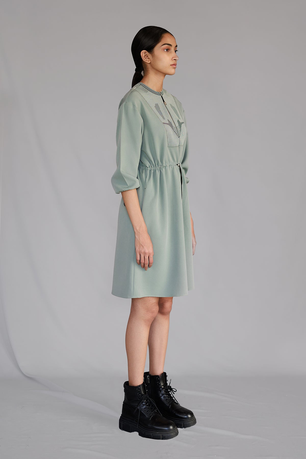 Grey Knitted Panel Short Dress