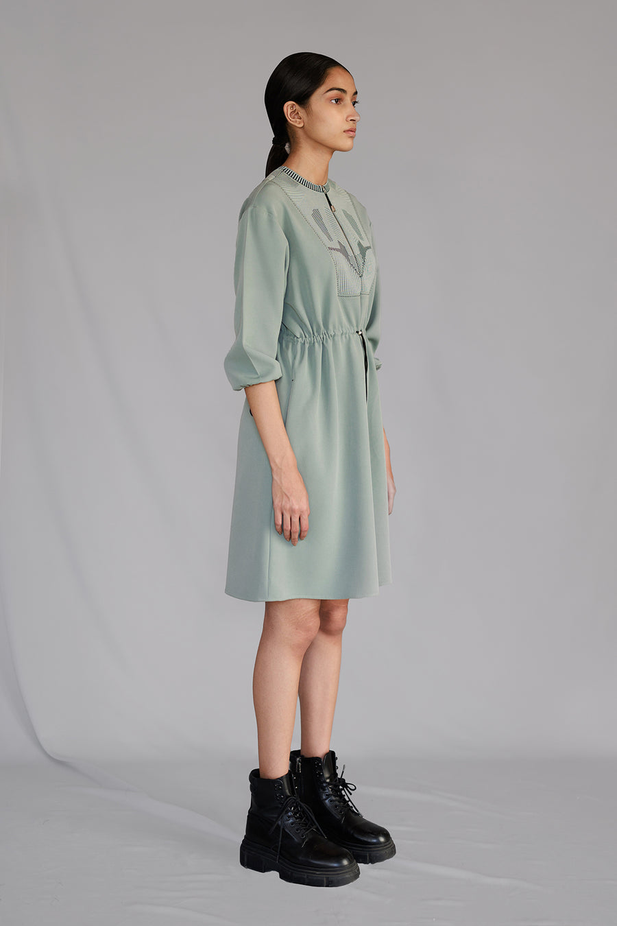 Grey Knitted Panel Short Dress