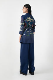 Blue Crest Applique Coat Set