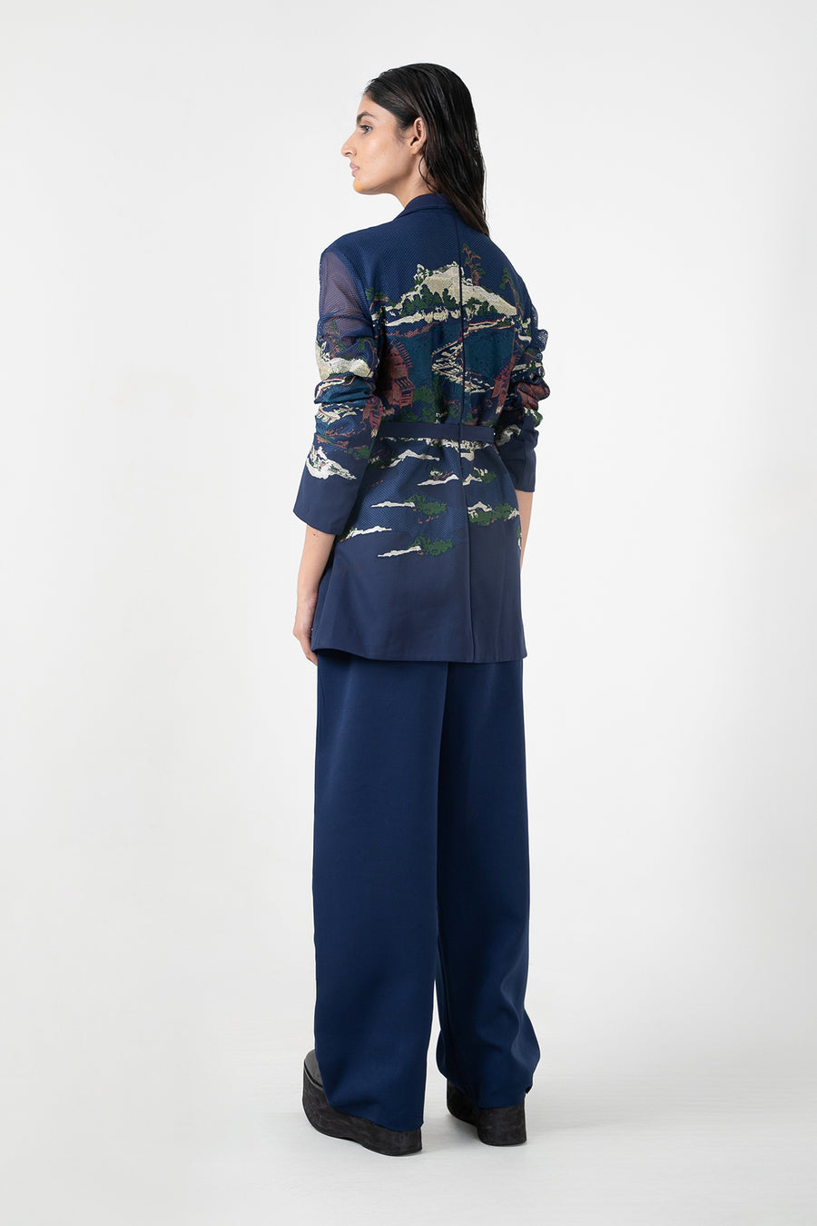 Blue Crest Applique Coat Set