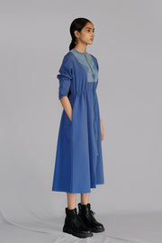 Blue Knitted Panel Long Dress