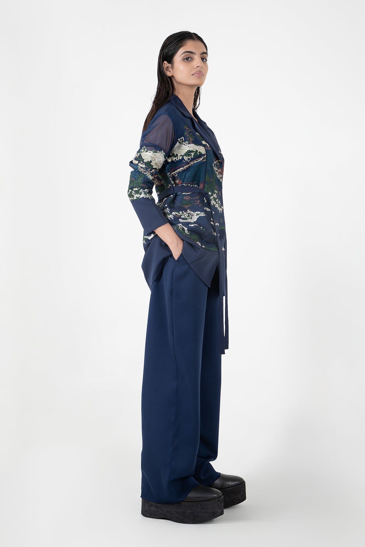 Blue Crest Applique Coat Set