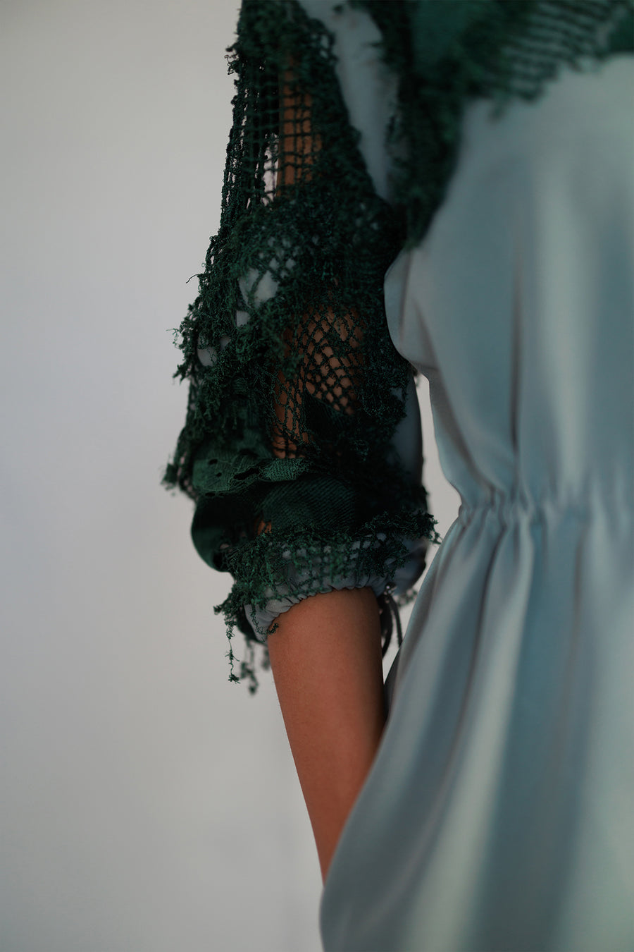 Green Map Embroidery Short Dress