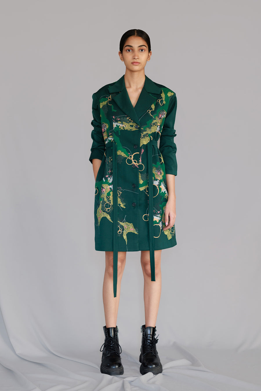 Green Map Coat Dress