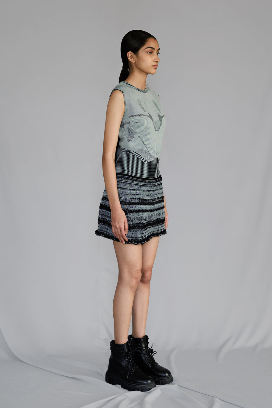 Grey Knitted Panel Skirt Top