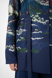 Blue Crest Applique Coat Set