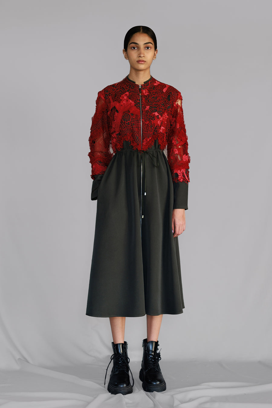 Red Map Embroidery Long Dress