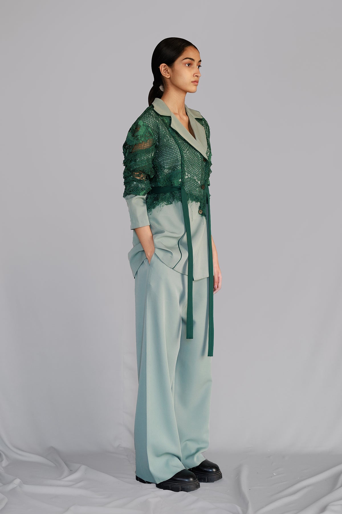 Green Map Embroidery Coat Set