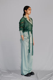 Green Map Embroidery Coat Set