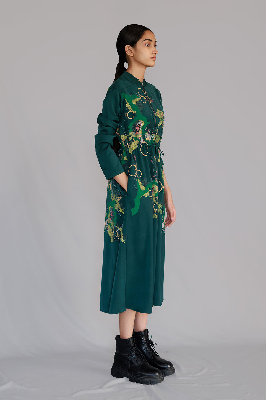 Green Map Long Dress