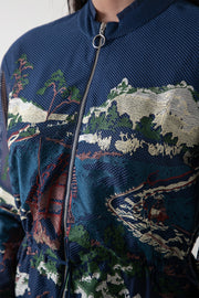 Blue Crest Applique Long Dress