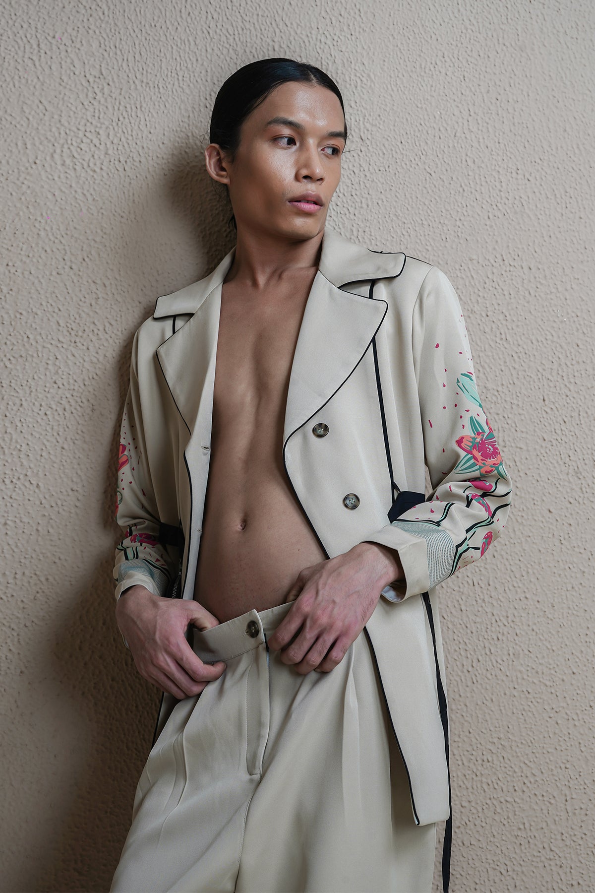 Flora Noir Beige Coat Set