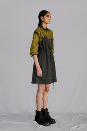 Yellow Map Embroidery Short Dress
