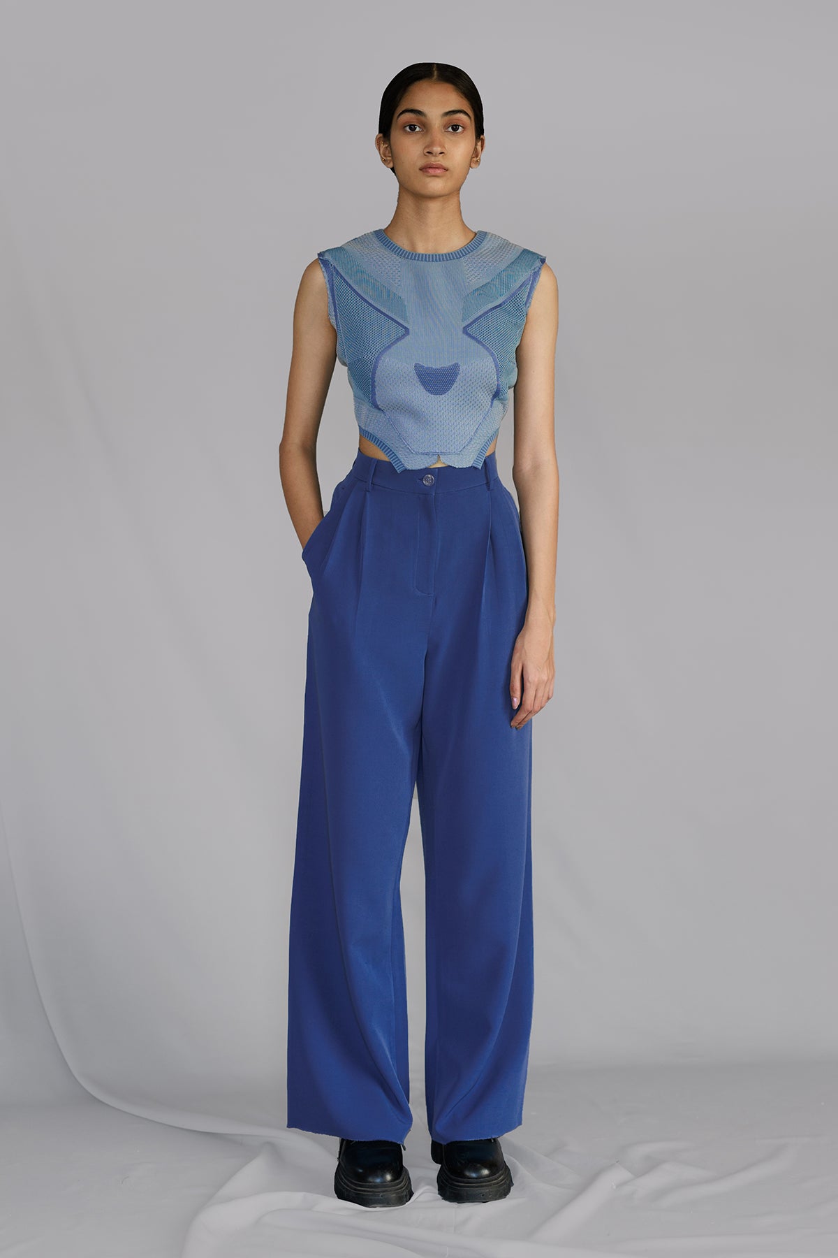 Blue Pleated Pants