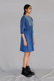 Blue Knitted Panel Short Dress