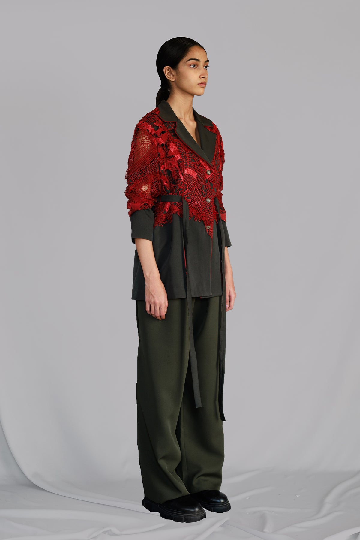 Red Map Embroidery Coat Set