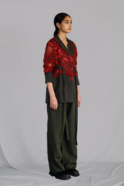 Red Map Embroidery Coat Set