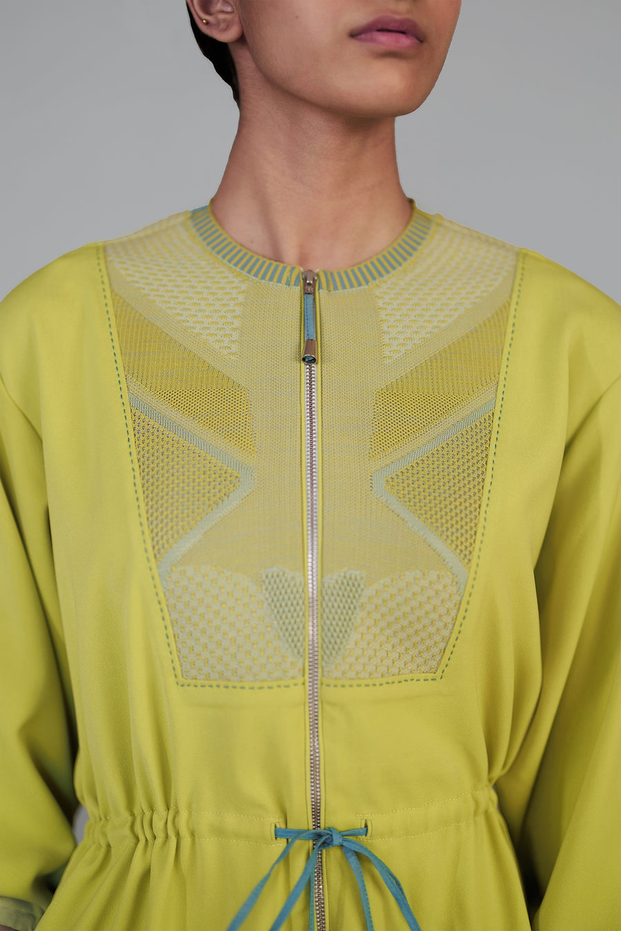 Lime Knitted Panel Long Dress