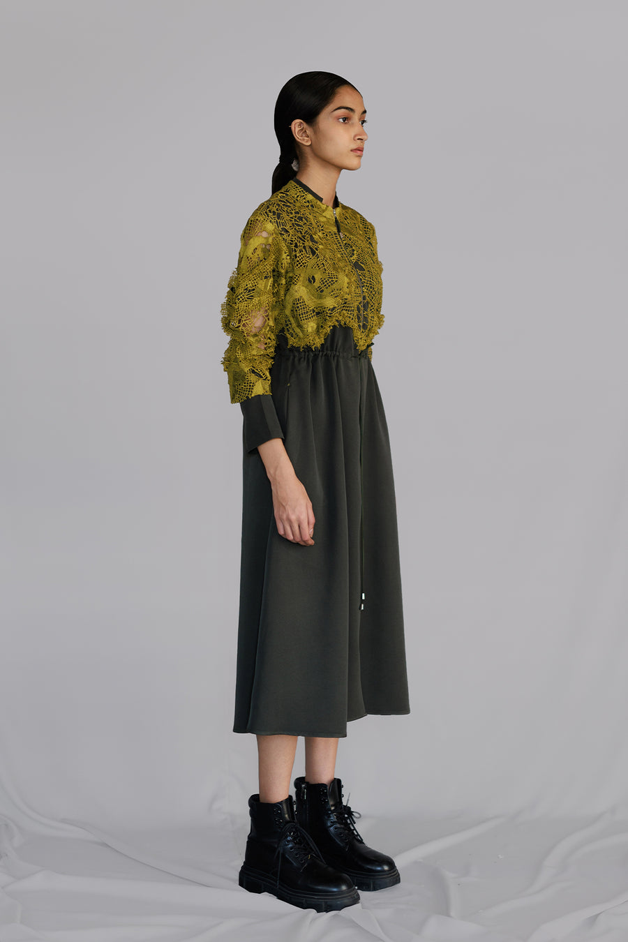 Yellow Map Embroidery Long Dress