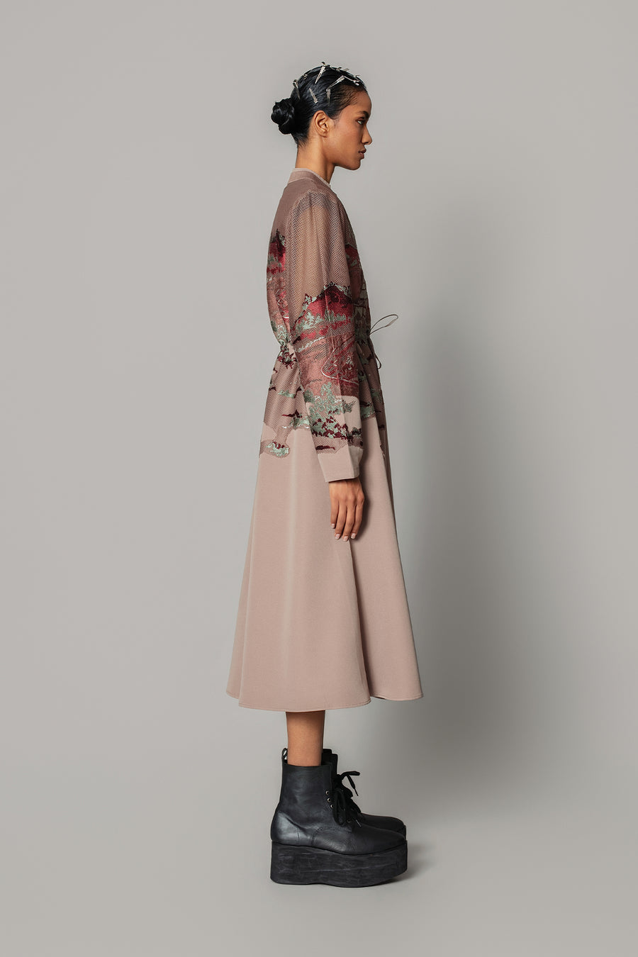 Brown Hokusai Embroidered Long Dress