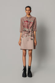 Brown Hokusai Embroidered Short Dress