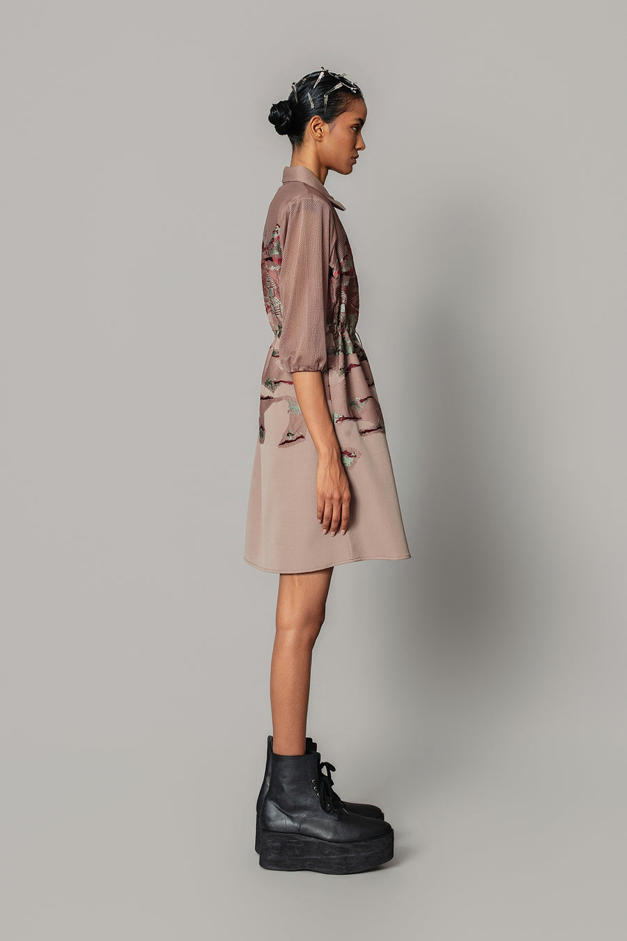 Brown Hokusai Embroidered Short Dress