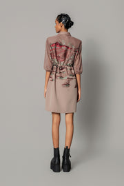 Brown Hokusai Embroidered Short Dress