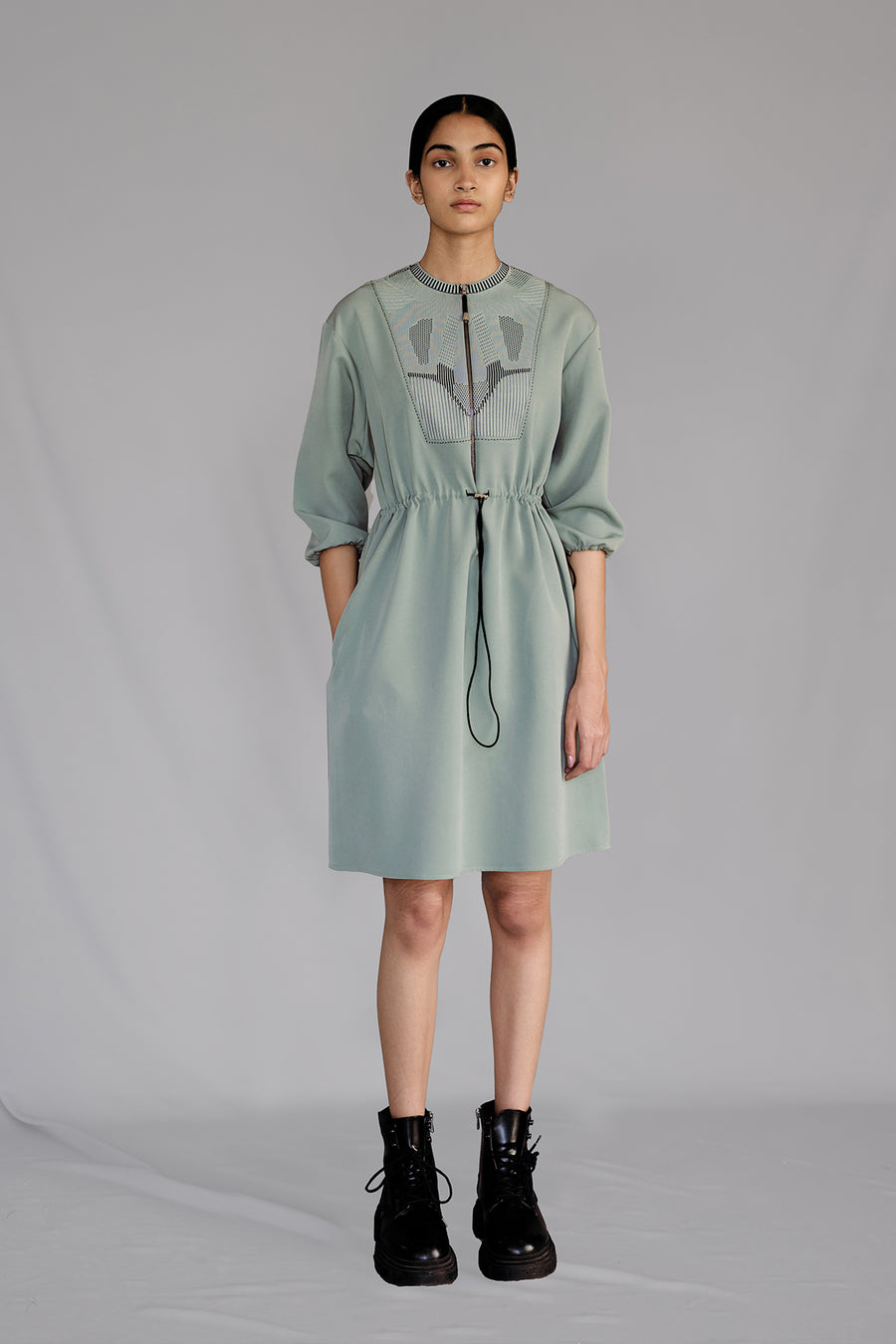 Grey Knitted Panel Short Dress