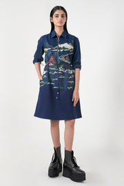 Blue Crest Applique  Short Dress