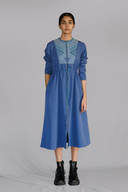Blue Knitted Panel Long Dress