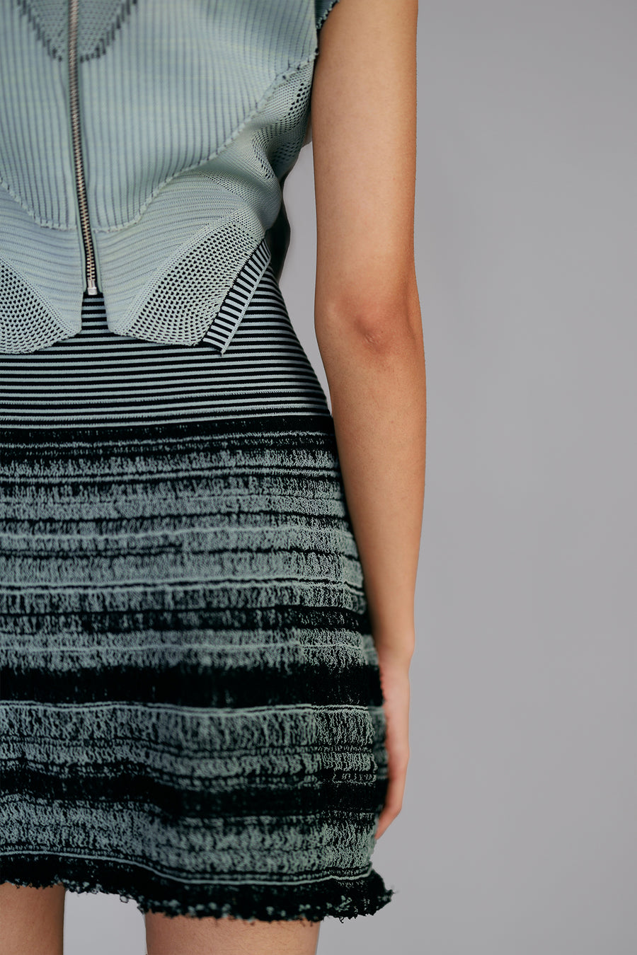 Grey Knitted Panel Skirt Top