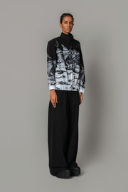 B&W Hokusai Embroidered Bomber Jacket