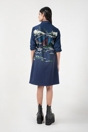 Blue Crest Applique  Short Dress
