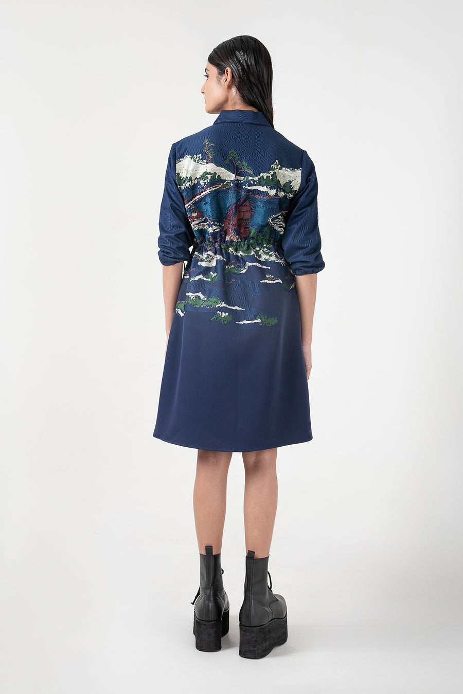 Blue Crest Applique  Short Dress