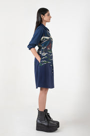 Blue Crest Applique  Short Dress