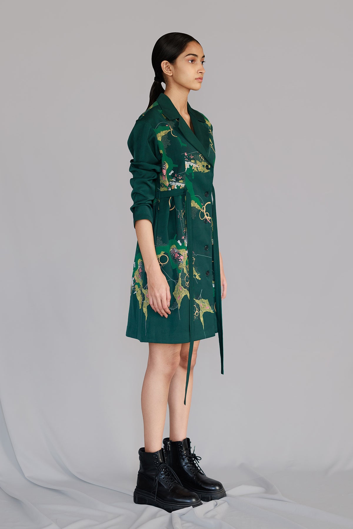 Green Map Coat Dress