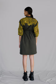 Yellow Map Embroidery Short Dress