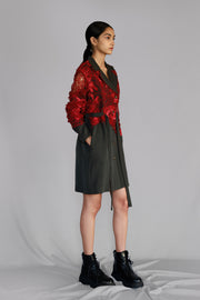 Red Map Embroidery Coat Dress