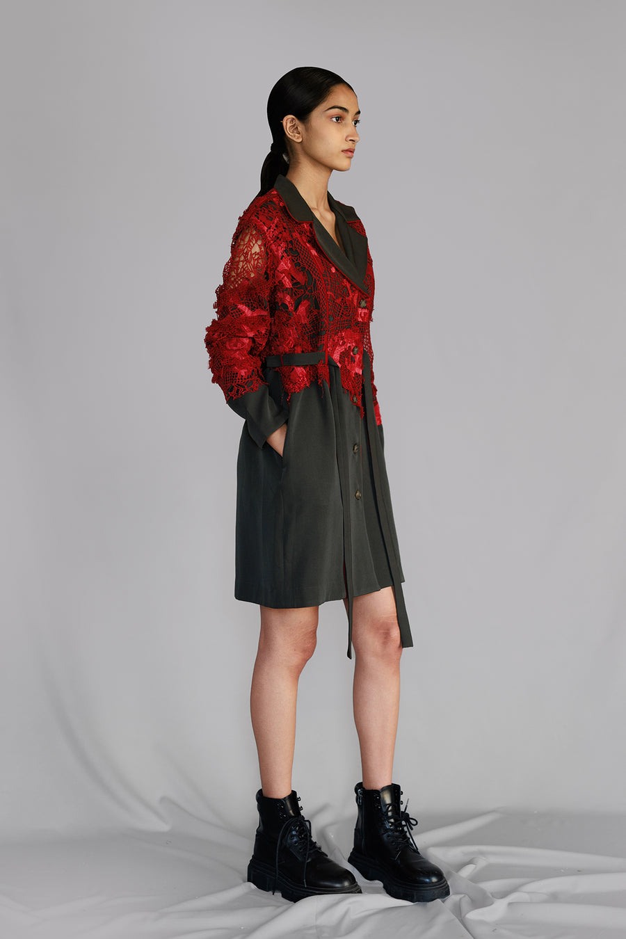 Red Map Embroidery Coat Dress