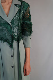 Green Map Embroidery Coat Dress