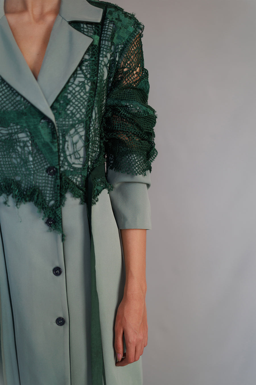 Green Map Embroidery Coat Dress