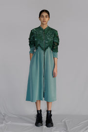 Green Map Embroidery Long Dress