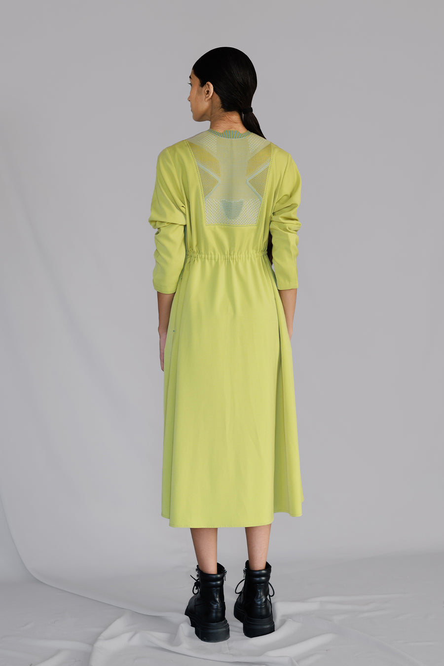Lime Knitted Panel Long Dress