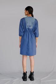Blue Knitted Panel Short Dress
