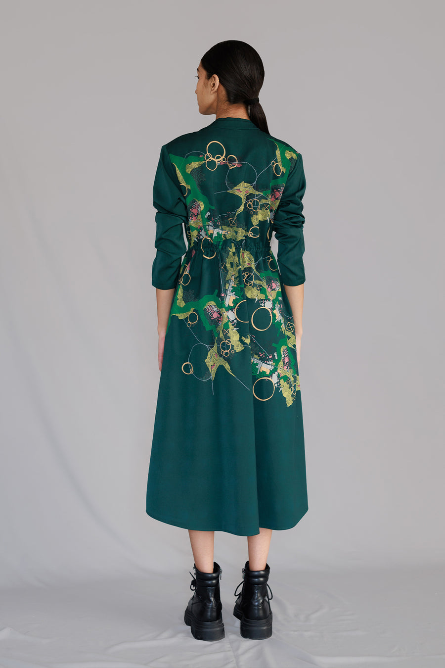 Green Map Long Dress
