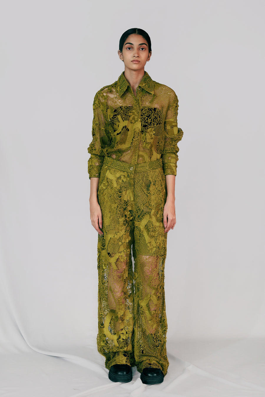 Yellow Map Embroidery Shirt Pant