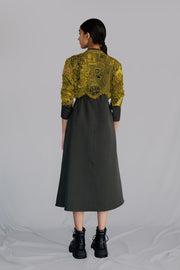 Yellow Map Embroidery Long Dress